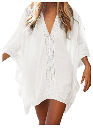 Walant Womens Solid Oversized Beach Cover Up Swimsuit Bathing Suit Beach Dress,White,One Size