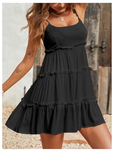 Image of MakeMeChic Women's Boho Mini Dress Summer Vacation Sundress Dots Sleeveless Cami Country Short Dress