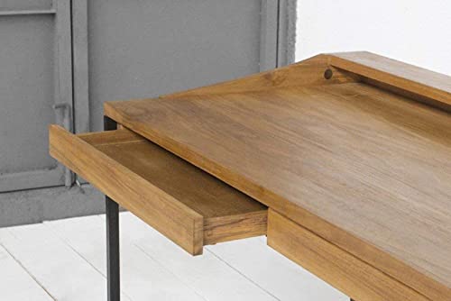 Image of Solid Wood Table Top & Metal Leg Study Table | Office Desk | Computer Desk | Kids Table for Kids Room | Office | Library | Study Room | Living Room | Finish Color - Natural Finish |