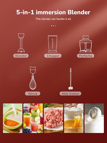 Image of 5-in-1 Diver Blender, Reemix 1000 W with 12 Speeds and Turbo Mode, Mixer with Whisk Kitchen Milk Frother 500 ml Chopper 600 ml BPA Free