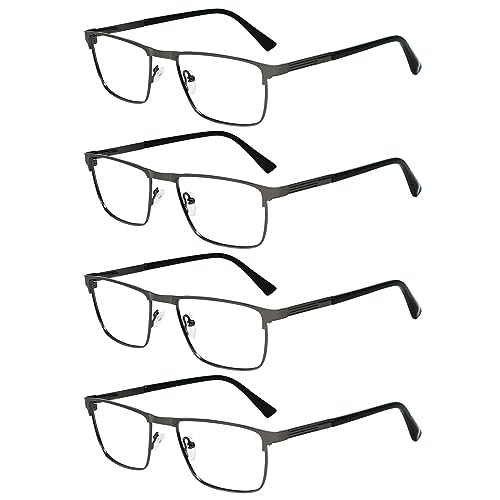 WEMOOTANTS 4 Pack Reading Glasses for Men Metal Gun Grey Readers 1.5 Mens Lightweight Reader Glasses 1.00 1.25 1.50 1.75 2.00 2.25 2.50 2.75 3.00 3.50