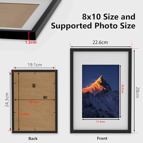 8x10 Photo Frame 4 Pack, Photo Frame for Tabletop and Wall Mounting Display, with Plexi Glass, Black 10x8 inch Picture without Mat, or 5x7 with Mat, with Horizontal and Vertical Format - Image 2