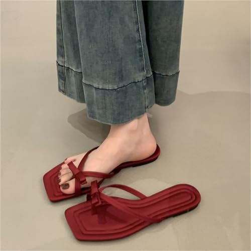 Women's Clip Toe Slippers Comfort Soft Sole Flats Slides Summer Casual(Red,5)3