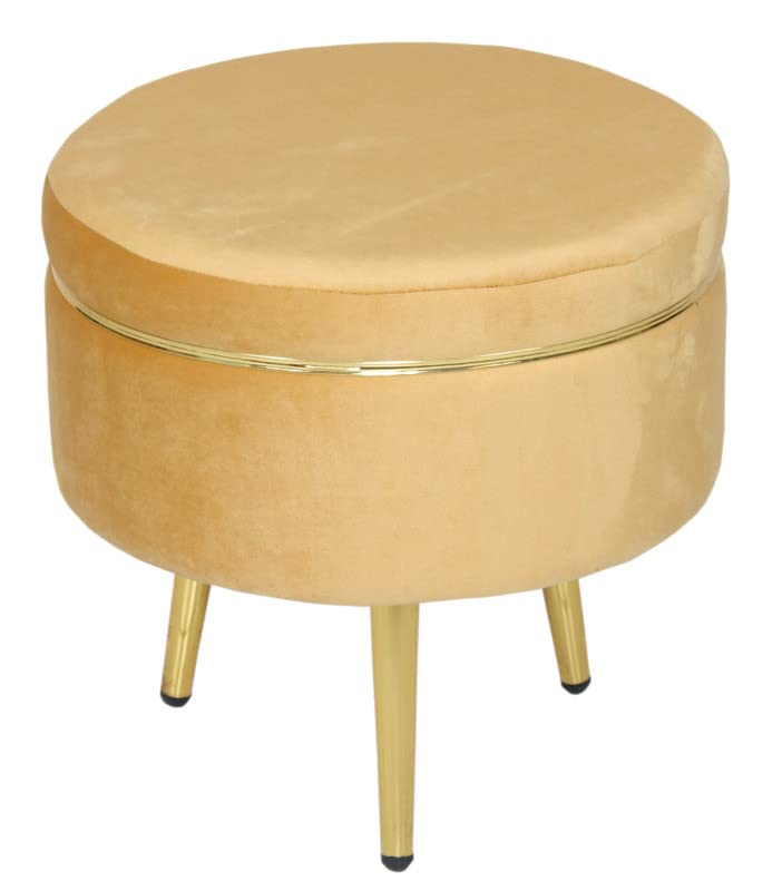 Image of Ottoman Stool for Living Room, Velvet Foot Rest Puffy for Sofa, Foot Stool for Sitting, Modern Puffy for Bedroom, Metal Legs Ottoman for Home Decor, 17 inch Height (Stool-Beige)