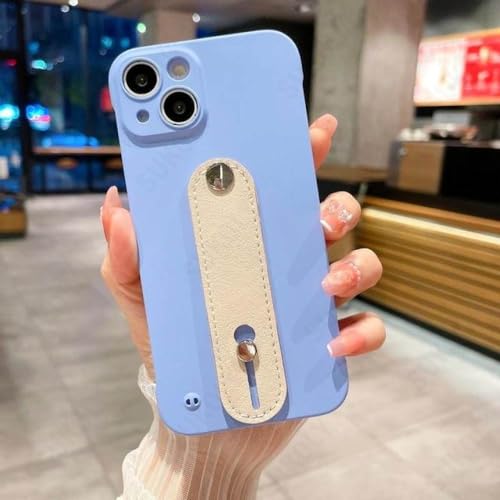Étui de téléphone sans cadre en cuir avec dragonne pour iPhone 14 Pro Max, couleur violet