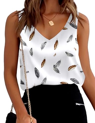 Ekouaer Womens Silk Satin Tank Tops V Neck Casual Cami Sleeveless