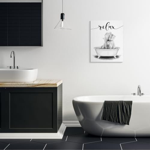 Image of Stupell Industries Elephant Bathroom Relax Text Animal Tub Sketch, Designed by Rachel Nieman Wall Art, 24 x 30, Canvas