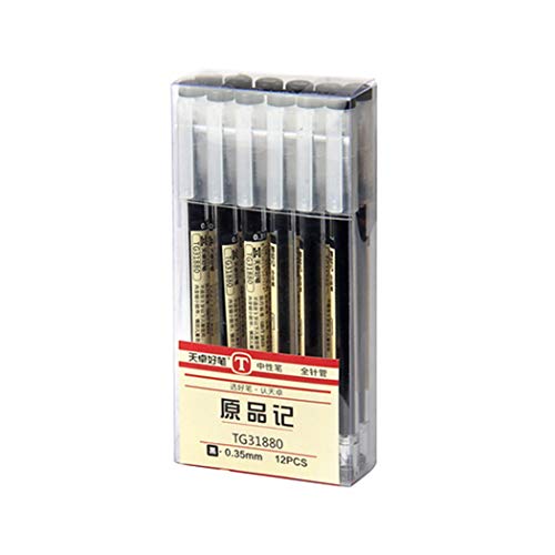 12Pcs 0.35 mm Black Gel Ink Pens, Extra-Fine Ballpoint Pen, for Office School Stationery Supply (12PCS)