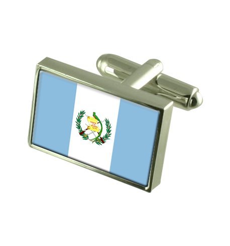 Gemelos de la bandera de Guatemala y caja de madera grabada premium