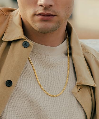 VEXXS Wheat Chain, 18K Real Gold Plated Men’s Necklace Gold Chain, Durable No Color Fading 3mm 4mm Miami Cuban Link Chain Urban Fashion Street Wear3