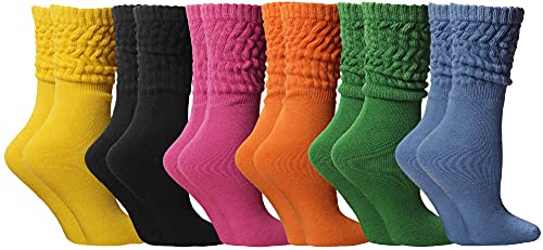 Image of Yacht & Smith 6 Pairs Women's Scrunched Slouch Socks, Cotton Boot Socks Bulk Pack for Everyday Comfort & Style, Size 9-11
