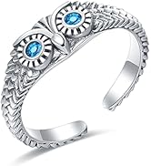 EJALEN 925-Sterling-Silver Adjustable Owl Eye Ring - Ocean Blue Zircons Eagle Eye Ring Vintage Cu...