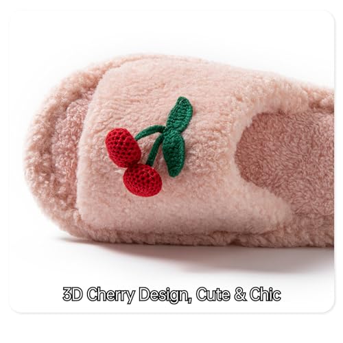 Cute Cherry Design Fluffy Warm Fuzzy Slippers Comfy Autumn Winter Indoor Outdoor Slippers4