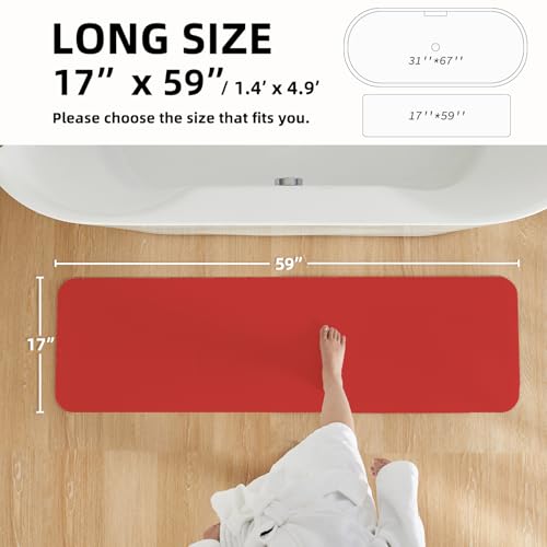 Christmas Bath Mat, Red Bathroom Rugs Non Slip Washable Thin Absorbent Bath Mat Fits Under Door Bathroom Floor Mat Perfect for Bath, Shower, or Sink 17"x59" Red