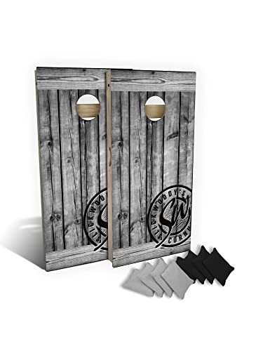Slick Woody's Professional-Grade Cornhole Boards - 4'x2' Solid Wood Regulation Woodgrain Flag Corn Hole Toss Game with 8 Resin Filled Bags