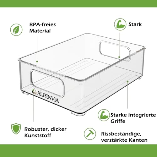 ALPENVIA 6-teiliges Set Kühlschrank-Organizer (3 Größen), Vorratsdosen, Küchenaufbewahrungsboxen, Vorratskammer-Organizer, Kleiderschrank-Organizer, Schubladen-Organizer, stapelbar