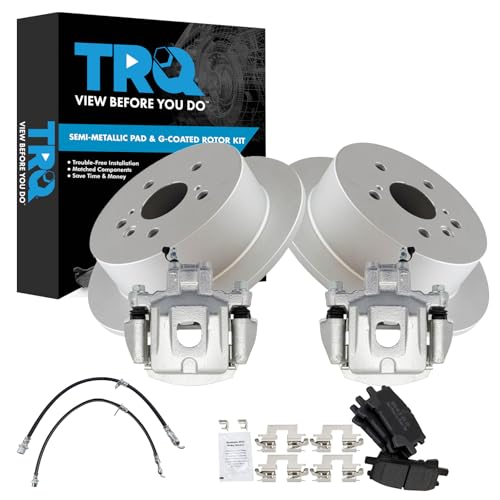 Image of TRQ Rear Brake Pad and Rotor Set Semi Metallic Coated Rotors Calipers Compatible with 2004-2007 Toyota Highlander