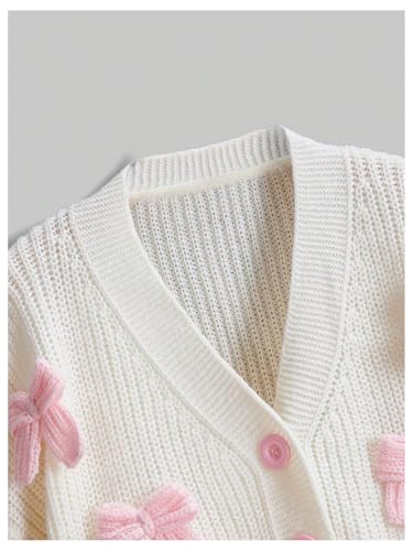Image of BEAUDRM Women's Plus Size Bow Crop Sweater Cardigan V Neck Button Up Long Sleeve Cute Cardigans