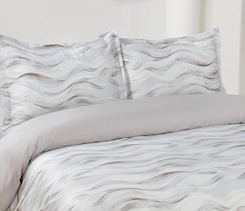 Majestic Giftware Madison Linen 6 Pcs King Size Bedding Set (BL511-K) | Woven Woods 300 TC Cotton Sateen Durable & Washable | 1 Fitted Sheet, 1 Duvet, 4 Pillowcases - Lux Collection