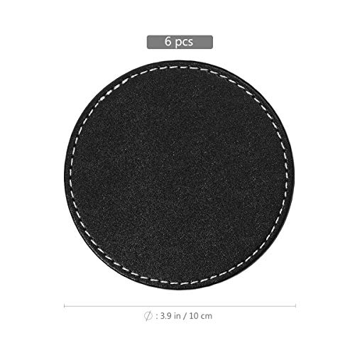 OUNONA Coasters Set of 6 PU Leather Coasters Cup Mat Table Set for Drinks with Holder Protect Your Furniture from Stains (Black) - Image 3