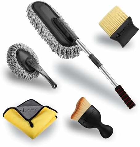H HANUMANT ENTERPRISE 5 PCS Microfiber Car Duster Kit|Interior & Exterior Car Cleaning Detailing Tool|Scratch & Lint Free, Pollen Removing|Extendable Long Handle Duster for Car, SUV, & Motorcycle