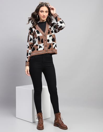Image of Monte Carlo Womens Self Design V Neck Full Sleeve Cardigan (1243748VN)