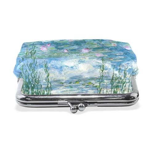 WIHVE PU Leather Coin Purse Monet Water Lilies Willow Floral Wallet Bag with Kiss Lock4