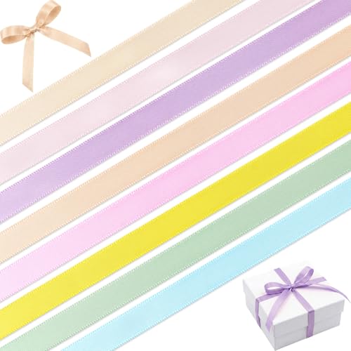 Kutyndrix Pastel Satin Ribbon 3/8 Inch 8 Pack 24 Yards Double Face Thin Ribbons for Gift Wrapping Hair Bows Flower Bouquet Craft Wedding Birthday Party Decoration Assorted Color