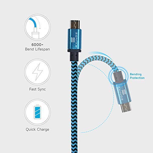 6.6ft Braided Charger Cable for PS4 DualShock and Xbox One Controller | Ideal Length Xbox and PS4 Controller Charging Cable | 1 Year Replacement Warranty (1 Pack, Blue)