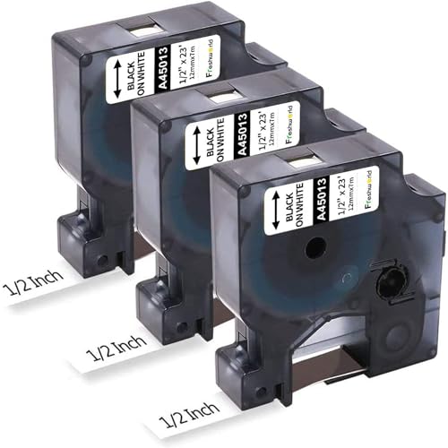 3-Pack Label Maker Tape Compatible with DYMO D1 Label Tape 45013 S0720530 Replace for D1 A45013 Refills Black on White 1/2 In x 23Ft for Dymo LabelManager 160 420P 210D 280 360D PnP 220P 260P 500TS