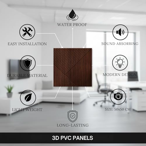 Image of Kayra Decor 3D PVC Wall Panel - Fluted Design, Walnut Wood Color 19.7 inch x 19.7 inch (Pack of 18) - Covers 48.51 Sq. Ft.