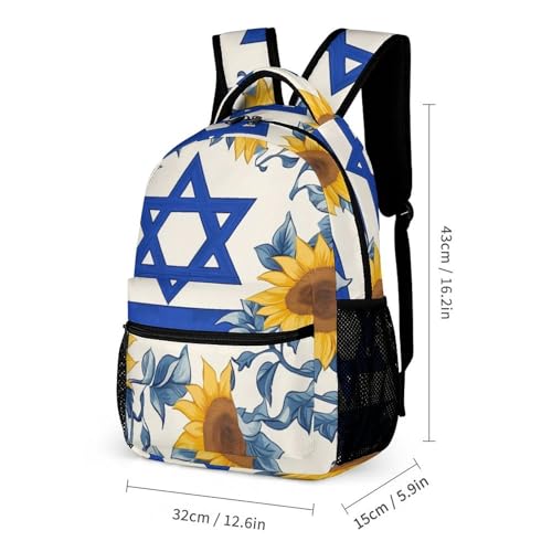 Israel Flag Israeli Star Sunflowers 3 PCS Backpack Set Casual Daypack with Insulated Lunch Bag & Pencil Case2