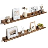 Fun Memories Picture Ledge Shelf for Wall, 48 inch Pine Wood Nursery Book Shelves Set of 2- Wall Book Shelves for Kids Room, Home Decor - Kitchen Spice-Carbonized