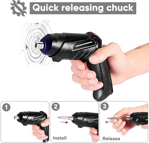 Image of Cordless Electric Screwdriver Set, 3.6V Battery Powered Screwdriver Kit Including 46Pcs Bits,Pivoting Handle And Led Lights Rechargeable Electric Screwdriver Set With Carrying Case