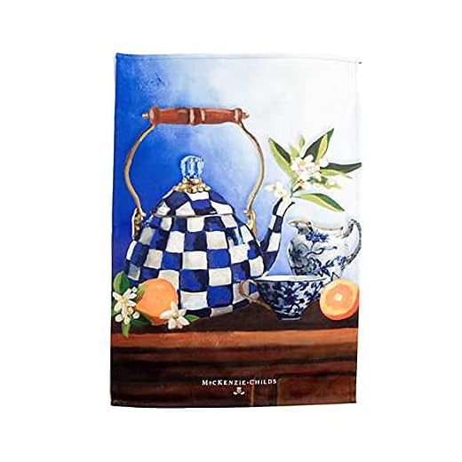 MACKENZIE-CHILDS Royal Check Still Life Dish Towel - Tea Kettle