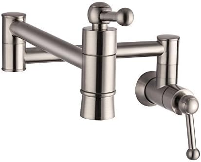 Wall Mount Pot Filler - Sarlai Pot Filler Stove Faucet Wall Mounted Solid Brass Brushed Nickel Foldable Double Joint Swing Arm Two Handle Kitchen Sink Faucet