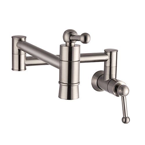 Wall Mount Pot Filler - Sarlai Pot Filler Stove Faucet Wall Mounted Solid Brass Brushed Nickel Foldable Double Joint Swing Arm Two Handle Kitchen Sink Faucet