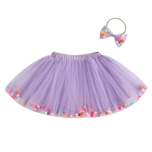 Toddler Girl Tutu Skirt Colorful Floating Pom Poms Tulle Skirts Headband Birthday Tutu Outfit Princess Ballet Dress