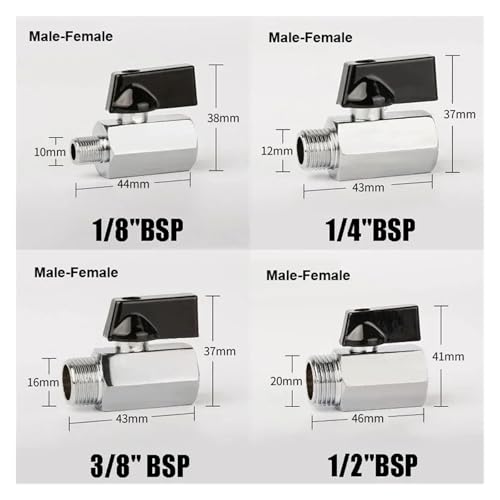Vanne à sphère 1/2 laiton robinet arrêt air comprimé eau gaz mâle femelle 5pcs