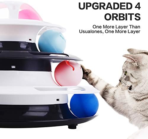 Pecute Cat Roller Toy 4 Layers - More Fun with Upgraded Catnip Ball Flashing Ball and Feather Wand Cat Toy Interactive for Cats- Detachable Sturdy Anti-Skid (Balck+White)