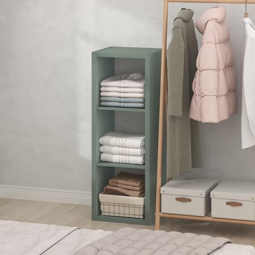 Image of Furinno Cubic Extra Thick 3-Cube Closet Organizers and Storage, Sage Green | 14.6 x 16 x 44 in, Open Shelf Closet Storage, Closet Organizer, for Wardrobe, Bedroom, Living Room
