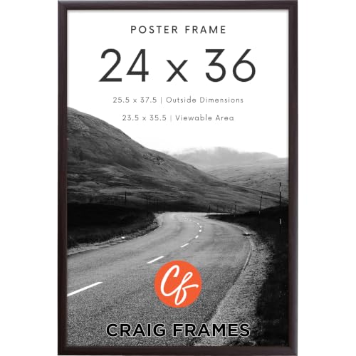 Craig Frames 24x36 Modern Dark Brown Poster Frame with Clear Plexiglass - Elegant Matte Walnut Finish for Wall Display