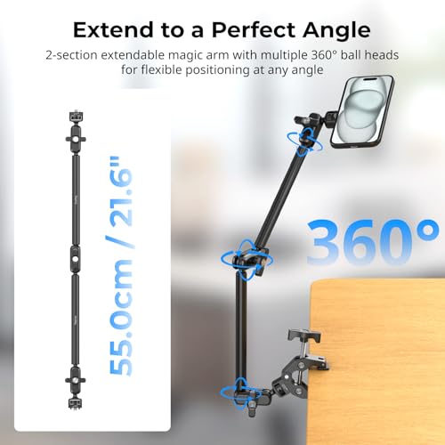 Image of SMALLRIG Desktop Clamp Magic Arm Kit for MagSafe for iPhone, 55cm / 21.6 inch | Two-Stage Adjustable Flexible Arm with Secure Grip for Smartphone, Webcam, Action Cameras - 5626