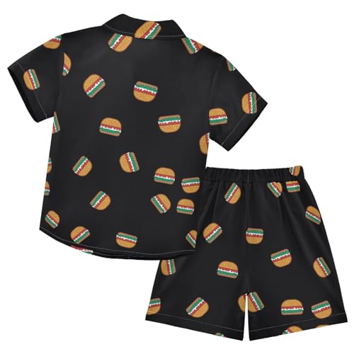 Image of Sunflower Floral Yellow Black Short Sleeve Hawaiian Button Down Shirts and Short Sets for Boys Toddler Summer Outfits