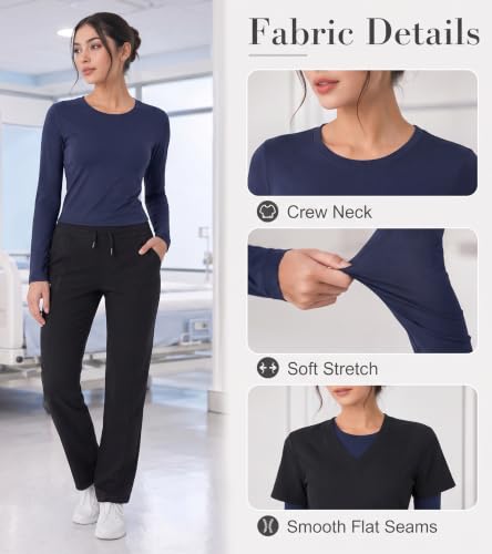 4 Pack Underscrub Long Sleeve Women, Scrub Undershirt Crew Neck Basic Tops - image 6
