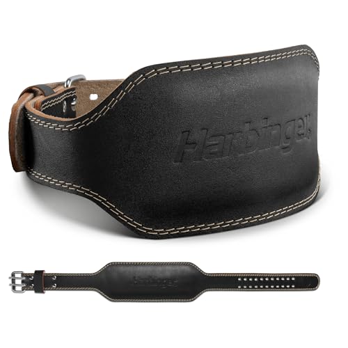 Harbinger Padded Leather Weightlifting Belt 2.0-4" or 6" Width - Foam Cushioning, Tapered Design for Support & Mobility, 6 Inch, Medium
