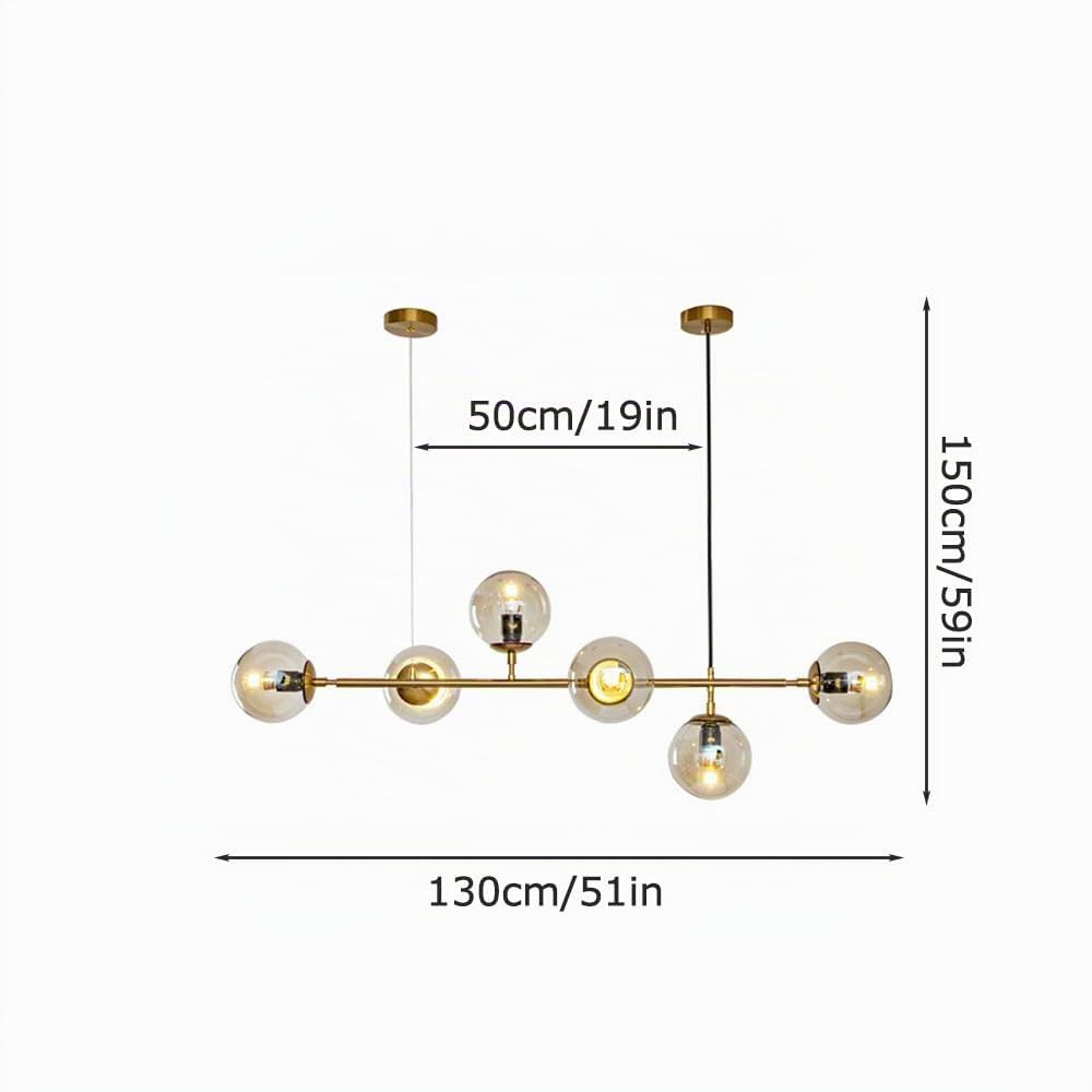 6 luci E27 Lampadario moderno Nord Europa Lampadario a sfera in vetro Industriale 51 pollici Lampada a sospensione a soffitto per soggiorno Sala da pranzo Decorazione artistica Ristorante