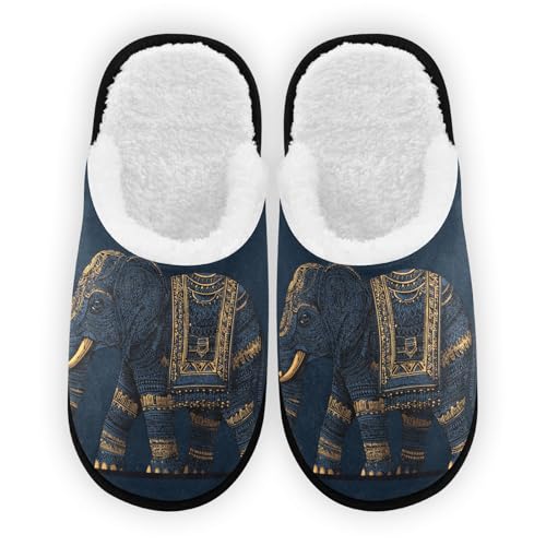 Retro Blue Mandala Elephant Slippers For Women Men Soft Memory Foam Non-Slip Animal Winter Indoor House Shoes Travel Slipper