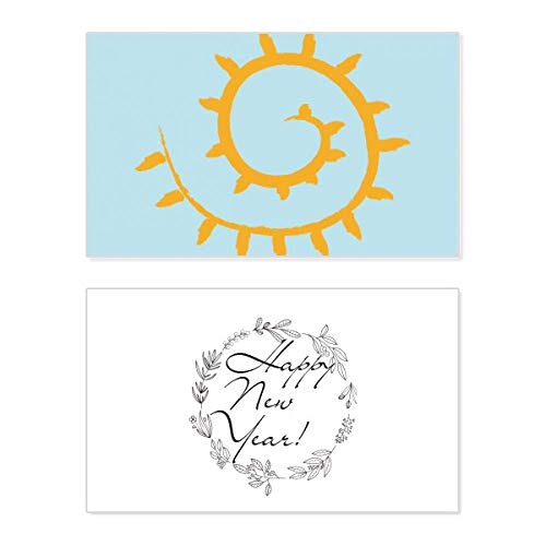 Tarjeta conmemorativa de Año Nuevo con hojas de sol pintadas a mano y mensaje de bendición