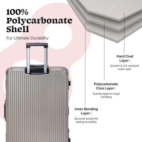 Image of Vertica Hard PC Trolley Luggage, Medium Size, 100% Polycarbonate, Lightweight and Durable, Silent Wheels, Anti-Theft with Aluminium Frame, and 2 TSA Locks, 24-Inch, Granite Haze